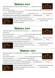 English Worksheet: Shrek�s diet