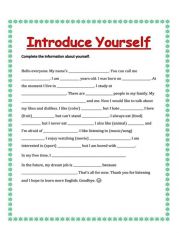 English Worksheet: Introducing Yourself