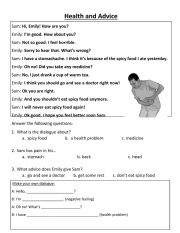 English Worksheet: Health & Advice Worksheet