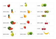 English Worksheet: I like fruits, who likes...?