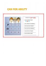 English Worksheet: CAN FOR ABILITY