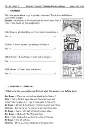 planning Easter holidays worksheet 8th form