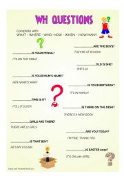 English Worksheet: WH QUESTIONS