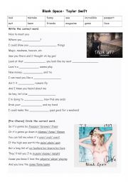 English Worksheet: Taylor Swift blank space