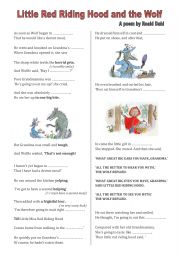 English Worksheet: A Poem by Roald Dahl: Little Red Riding Hood and the Wolf 