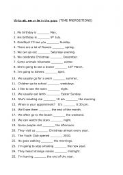 English Worksheet: Prepositions of Time