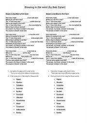 English Worksheet: Blowing in the wind