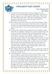 English Worksheet: Popularity that counts