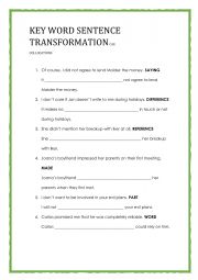 KEY WORD SENTENCE TRANSFORMATIONS COLLOCATIONS
