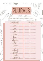 English Worksheet: PLURALS