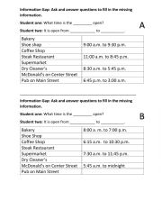 English Worksheet: Information Gap: What time is the shop open?