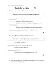English Worksheet: Poetic Devices Quiz