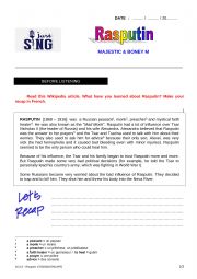 English Worksheet: Rasputin (BONEY M)