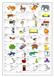 English Worksheet: Article: A or AN