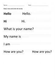 English Worksheet: HELLO WORKSHEET