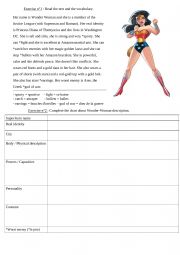 English Worksheet: Wonder Woman description