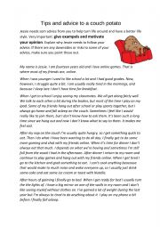 English Worksheet: Tips to a couch potato 