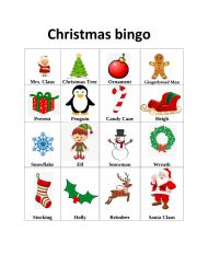 English Worksheet: Christmas Bingo ESL 1st of primary