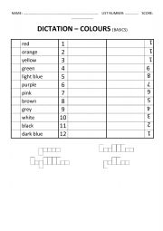 Word Shapes Dictation Worksheet (COLOURS)