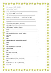 English Worksheet: Wh-questions, Mixed tenses