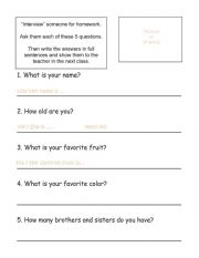 English Worksheet: Interview family member homework