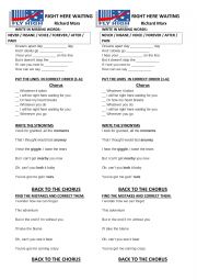 English Worksheet: Right Here Waiting Lyrics