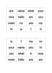 English Worksheet: 26 bingo boards of 4x4 with greeting words