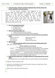 English Worksheet: 2 bac narrative paragraph 