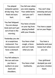 English Worksheet: Health problems (patient and doctor role play) speaking cards