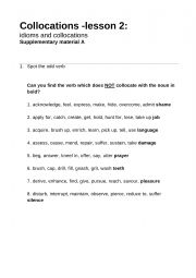 English Worksheet: ADV Collocations -lesson 2-  idioms and collocations Supplementary material A