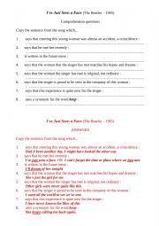 I�ve Just Seen a Face (Beatles) : Comprehension questions / find a sentence which...