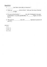 English Worksheet: IS or IT�S
