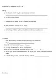 English Worksheet: Horrid Henry 3rd grade reader book page 11-16 activities  