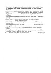 English Worksheet: needn�t have done vs didn�t need to