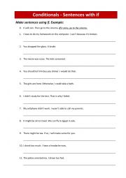 English Worksheet: If sentences - Re-write the given sentences using if