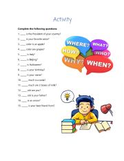 English Worksheet: Wh questions