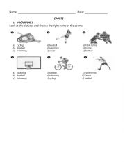 English Worksheet: VOCABULARY SPORTS