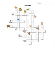 English Worksheet: Animals crossword