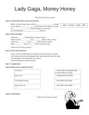 English Worksheet: Lady Gaga, Money Honey