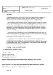 English Worksheet: full term test 2 1st form