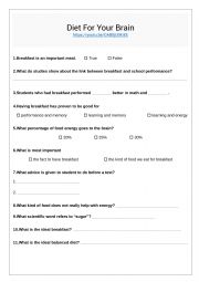 English Worksheet: Video / Audio Diet for your Brain