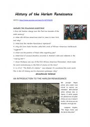 English worksheet: INTRODUCTION TO THE HARLEM RENAISSANCE