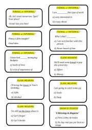 English Worksheet: Formal vs Informal language and slang