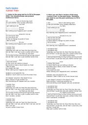 English Worksheet: Lemon Tree_present continuous_past continuous