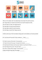 English Worksheet: five senses 