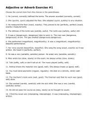 English Worksheet: Adjective or Adverb Exercise #1