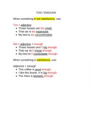 English Worksheet: Too / enough