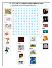 English Worksheet: Sound (f) word search