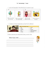 English Worksheet: Past simple, verb to be A1.