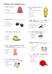 English Worksheet: Clothes and weather quiz